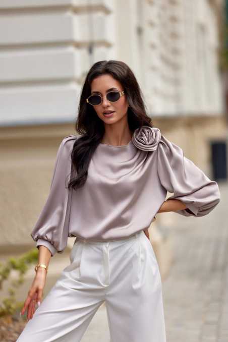 Giana - satin blouse with a rose and 3/4 sleeves AMA  