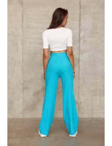 Pantalon femme en lin à rayures BLEU 