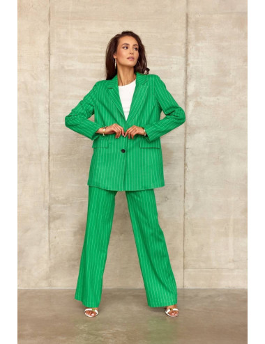 Pantalon femme en lin à rayures VERT 