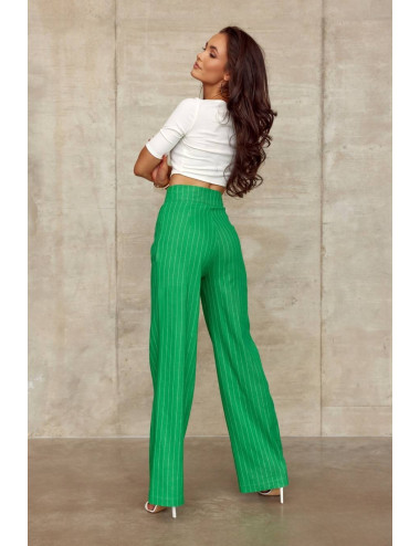 Pantalon femme en lin à rayures VERT 