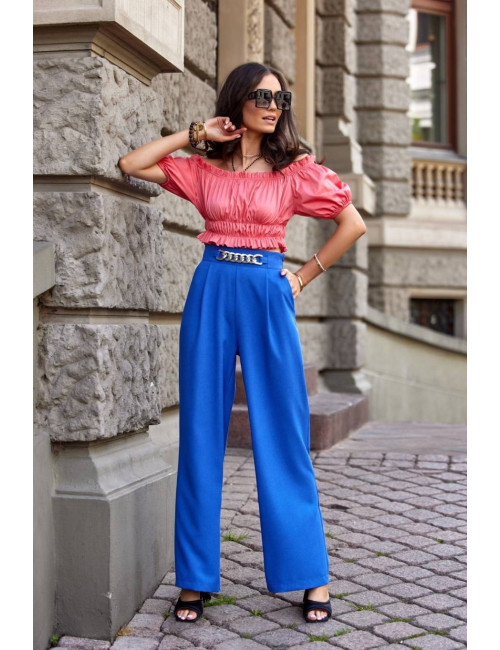 Pantalon taille haute avec poches BLEU 