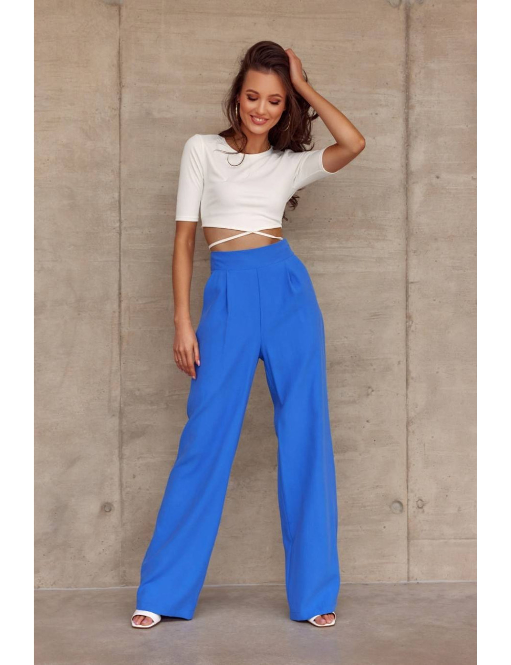 Pantalon large taille haute BLEU 