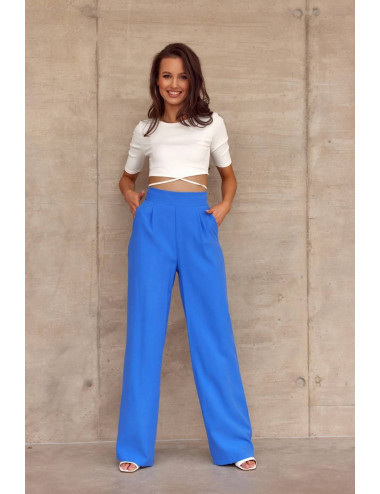 Pantalon large taille haute BLEU 