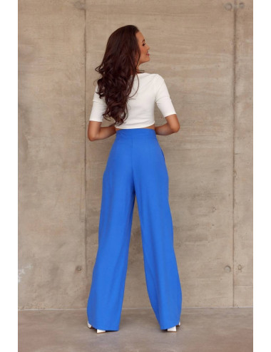 Pantalon large taille haute BLEU 