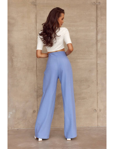 Pantalon large taille haute BLEU 