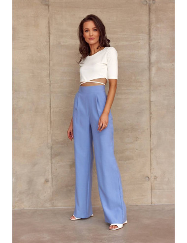 Pantalon large taille haute BLEU 