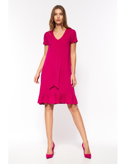 Robe droite  avec une cravate  -  fuchsia 