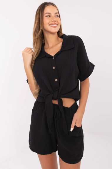 Chemise manche courte Noir  -  Italy Moda 