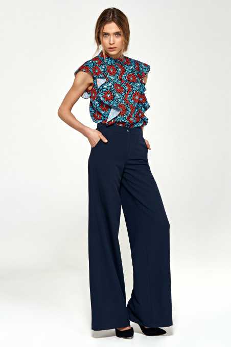pantalon palazzo bleu marine - nife  