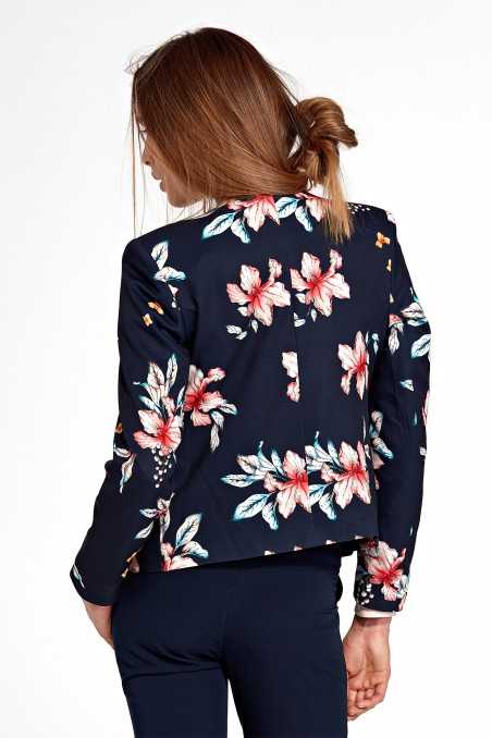 veste courte bleu marine à fleurs - nife  