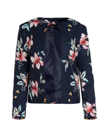 veste courte bleu marine à fleurs - nife  