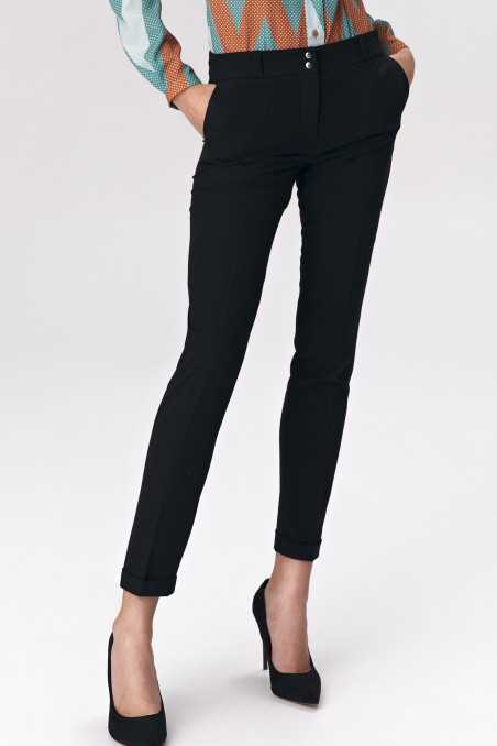 Pantalon noir fermé par des boutons-pression - nife  