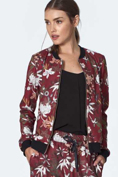blouson aviateur bordeaux à fleurs - nife  
