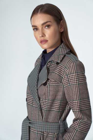 Manteau croisé avec ceinture pied-de-poule - nife  