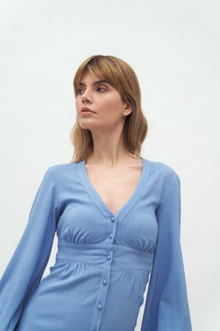 Robe bleue avec une découpe sous la poitrine - nife  