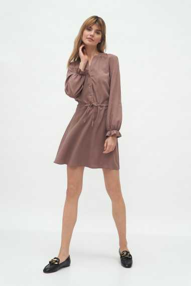 Robe en viscose couleur moka, nouée à la taille - nife  