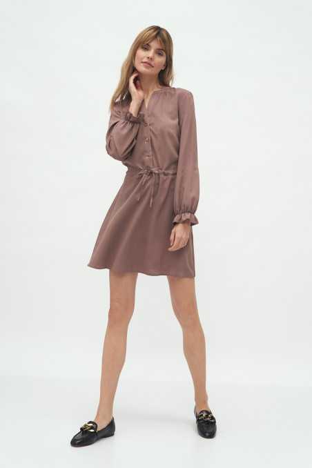Robe en viscose couleur moka, nouée à la taille - nife  