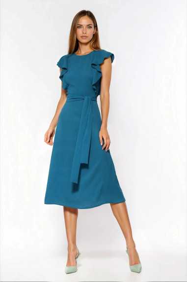 Robe bleu azur à volants aux épaules - nife  