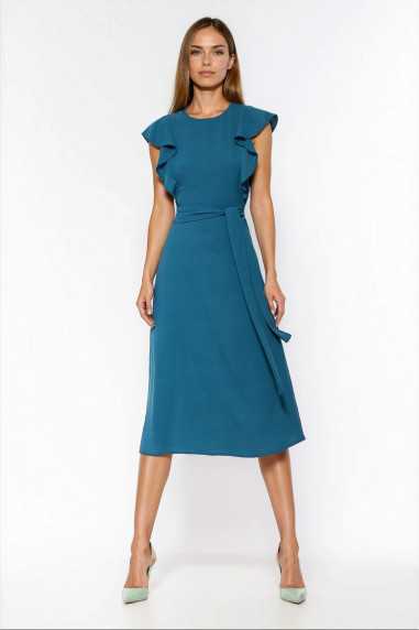 Robe bleu azur à volants aux épaules - nife  