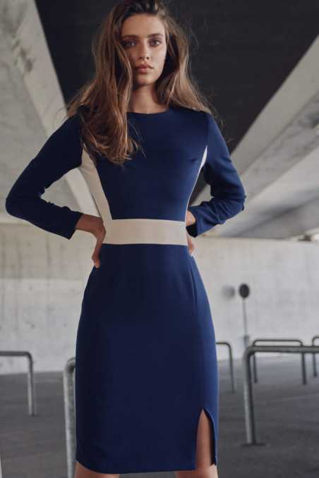 Robe bleu marine avec empiècement contrastant - nife  
