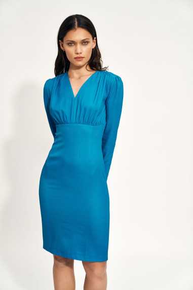 Robe bleue cintrée à manches longues - nife  