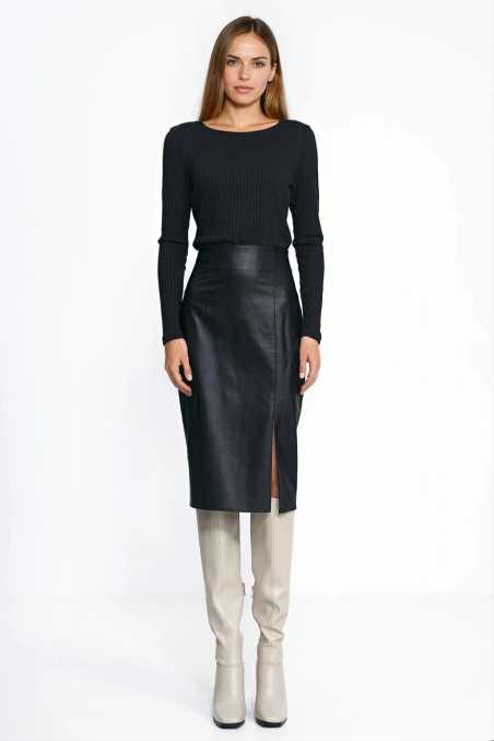 jupe crayon en similicuir noir - nife  