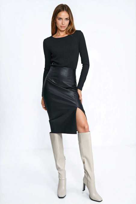 jupe crayon en similicuir noir - nife  