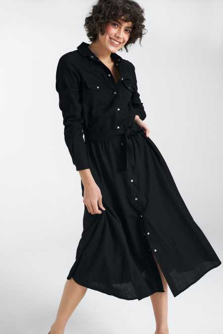 Robe en lin noir, fermée par des boutons-pression - nife  