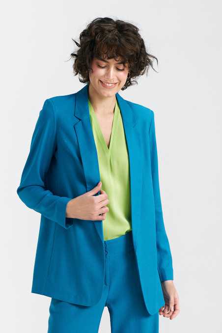 Veste longue en lin - bleue - nife  