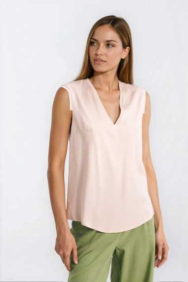 Blouse sans manches à col en V - beige - nife  
