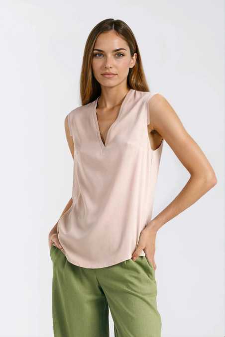 Blouse sans manches à col en V - beige - nife  