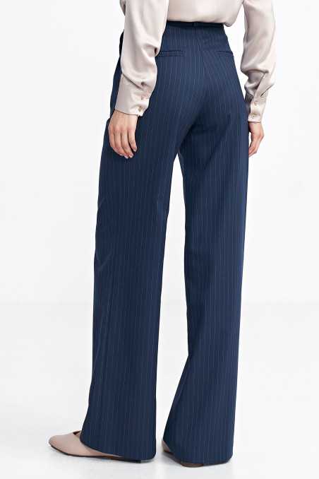 Pantalon large à plis, rayé - bleu marine - nife  