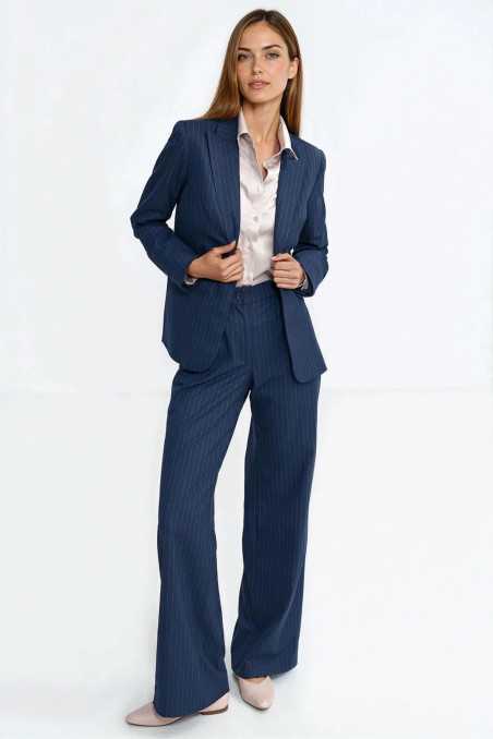 Pantalon large à plis, rayé - bleu marine - nife  