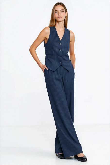 Pantalon large à plis, rayé - bleu marine - nife  