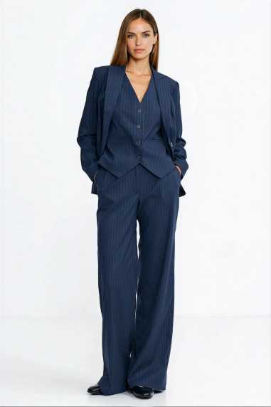 Pantalon large à plis, rayé - bleu marine - nife  