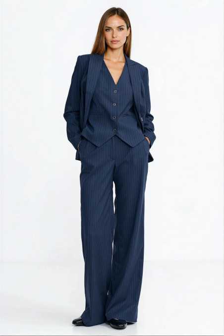 Pantalon large à plis, rayé - bleu marine - nife  