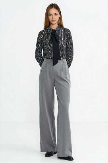Pantalon à jambes larges et plis - gris - nife  