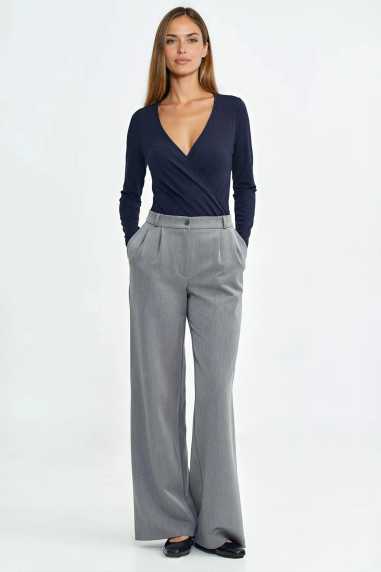 Pantalon à jambes larges et plis - gris - nife  