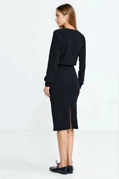 Robe en maille côtelée à manches longues - noire - nife  