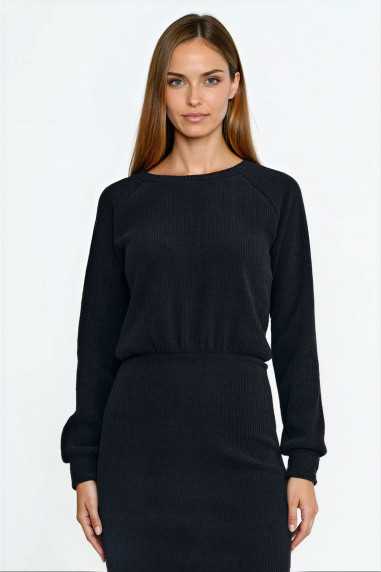 Robe en maille côtelée à manches longues - noire - nife  