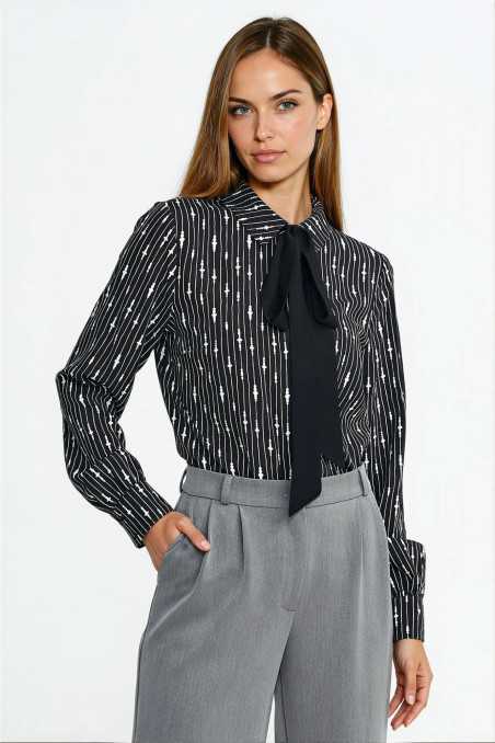 Blouse à ceinture au cou - motif de perles - noire - nife  