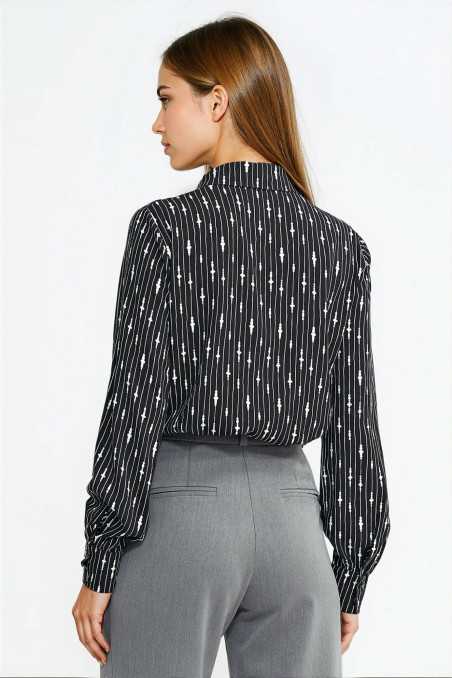 Blouse à ceinture au cou - motif de perles - noire - nife  