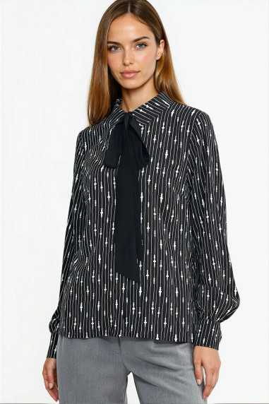 Blouse à ceinture au cou - motif de perles - noire - nife  