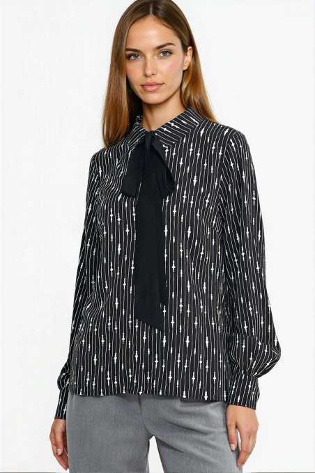 Blouse à ceinture au cou - motif de perles - noire - nife  