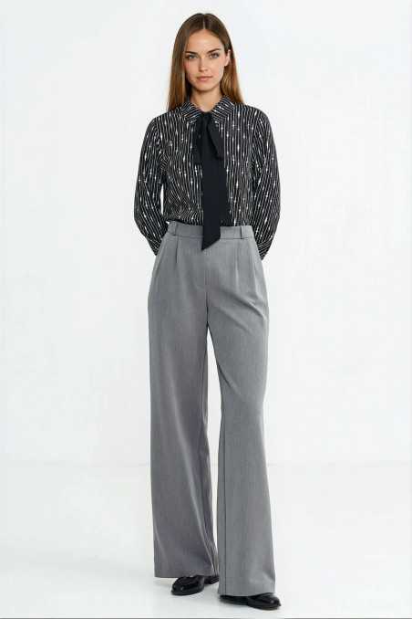 Blouse à ceinture au cou - motif de perles - noire - nife  