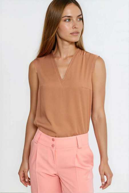 Chemisier sans manches à col en V - caramel - nife  