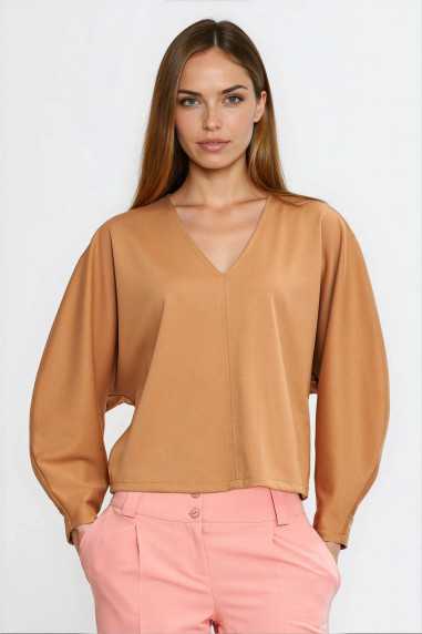 Blouse oversize à manches bouffantes - caramel - nife 