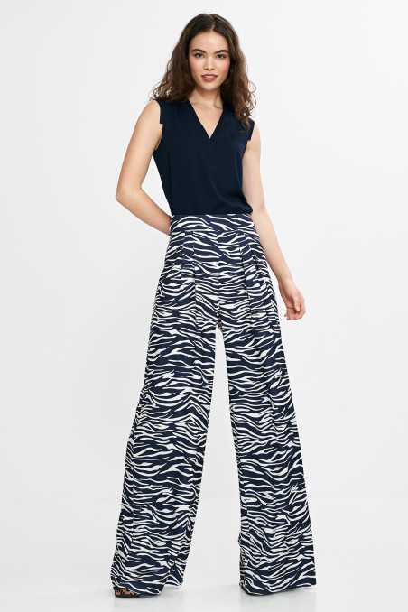 Pantalon palazzo - motif zèbre - bleu marine - nife  