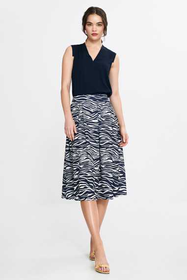 Jupe midi plissée - motif zèbre - bleu marine - nife  