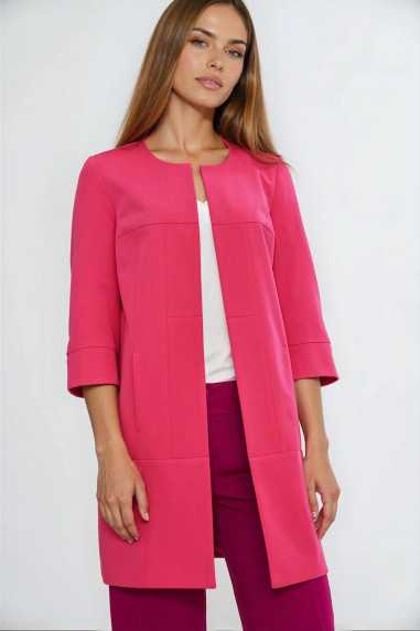 Veste longue à coutures apparentes, manches 3/4 - rose - nife  